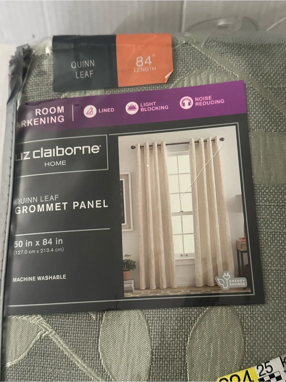 LizLiz Claiborne Home Quinn Leaf Room Darkening Grommet Curtain Panel 50x84 Sage